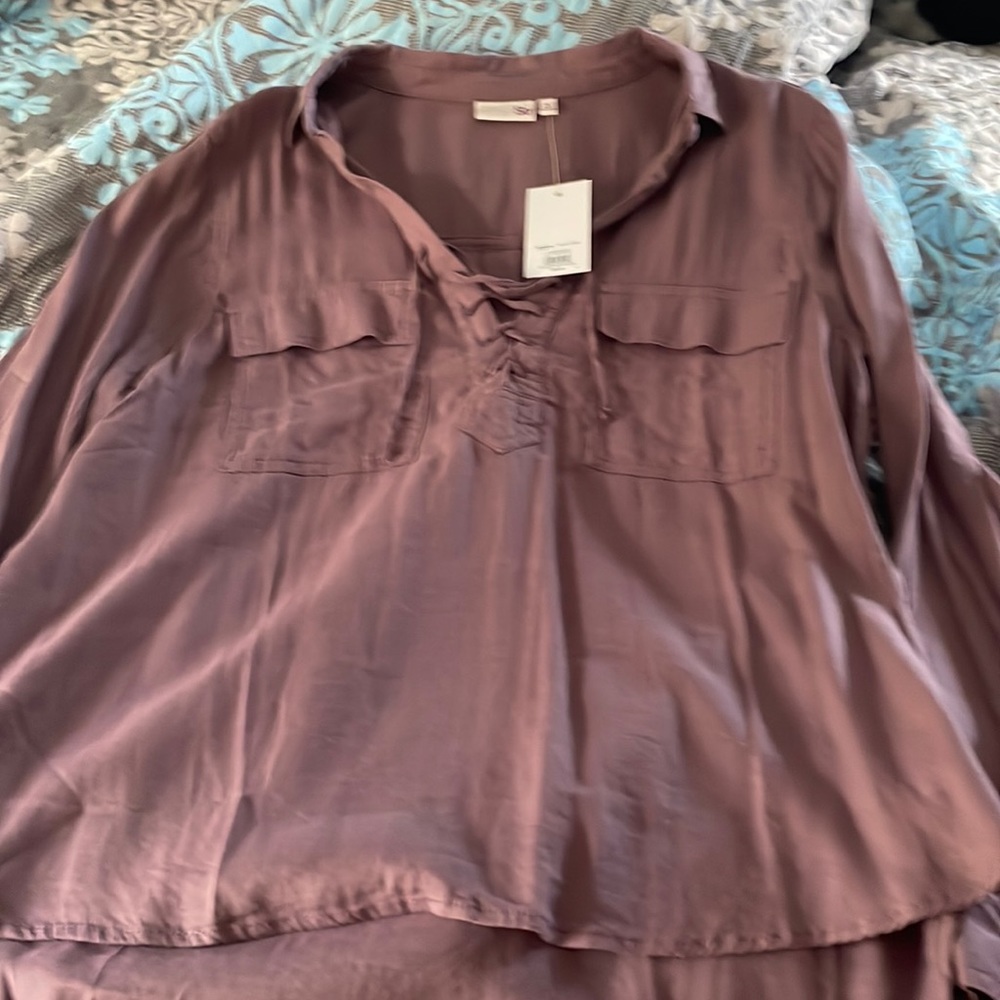 New blouse tie front long sleeve mauve